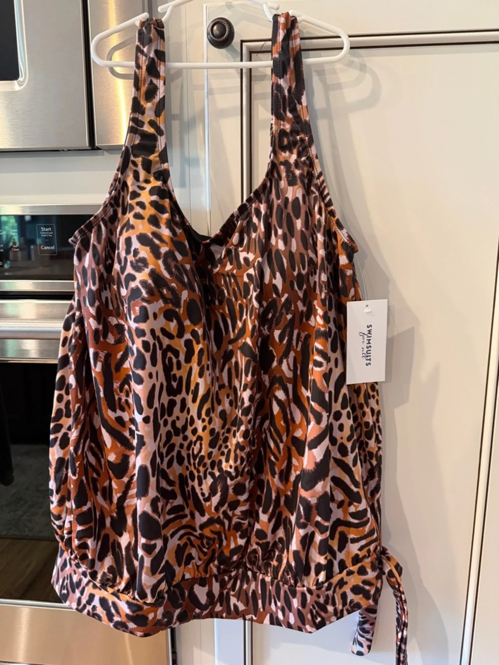 NWT Swimsuits For All Leopard Print Blouson top in Brown, Black and Tan size 18